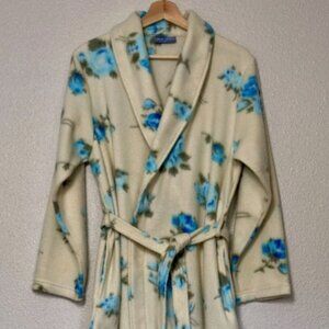 Vintage DNLA Sports Fleece Robe Light Yellow w/ Blue Flowers - Women's L